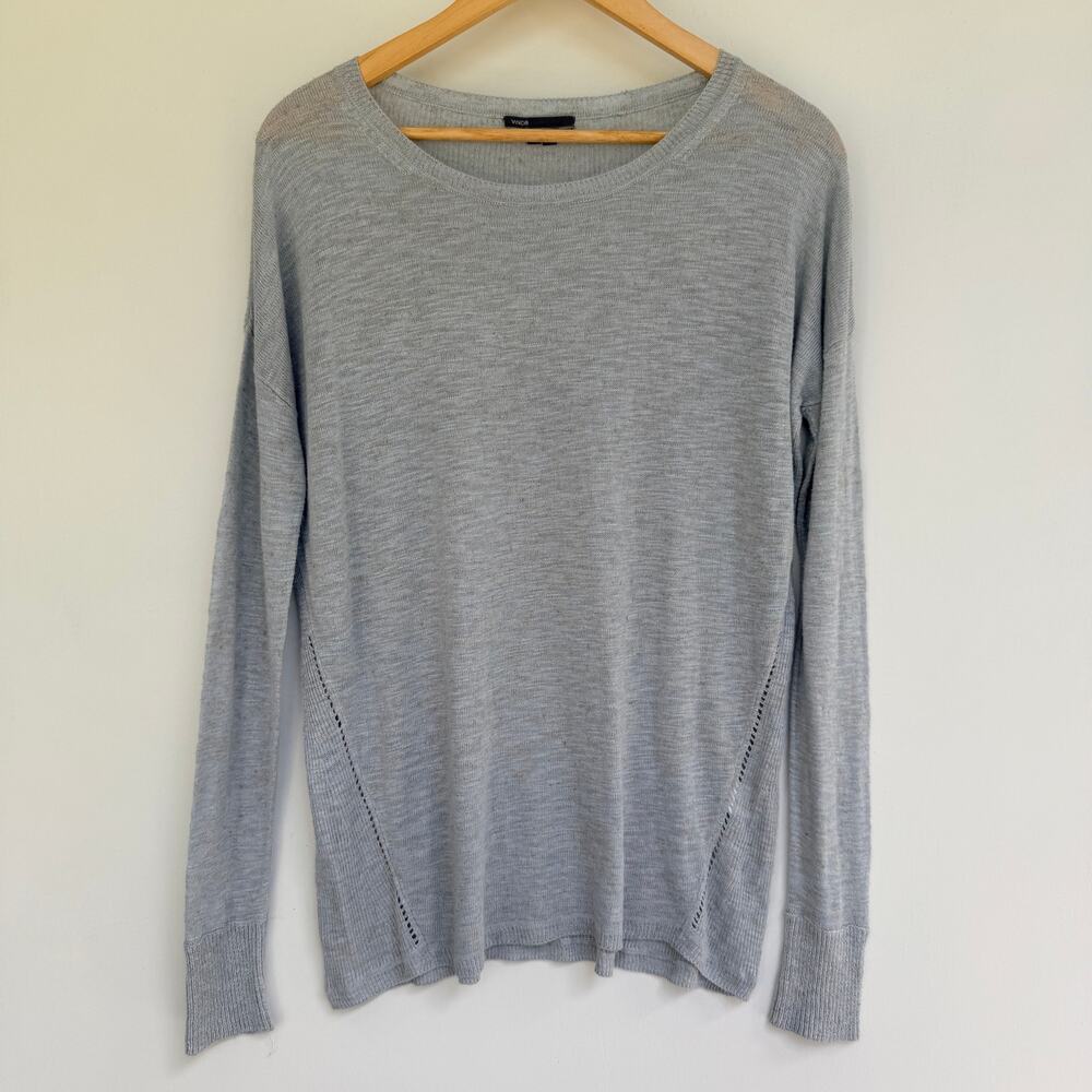 Vince Small Linen Blend Pullover Top Slouchy Lightweight Knit Sweater